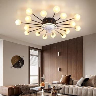 Imagem de Ventilador de teto com luz e controle remoto G9, ventilador de teto invisível com controle remoto, lustre, luminária de teto silenciosa com timer para sala de estar, quarto e sala de jantar