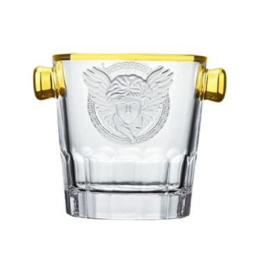 Imagem de Balde de gelo de vidro de cristal transparente com alças, balde de vinho transparente redondo para bebidas, garrafa de cerveja luxuosa, refrigerador de bebidas grande para festas, bar, casa vinho