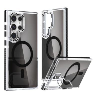 Imagem de POYUFRG Capa magnética para Samsung Galaxy S26 Ultra/S26 Plus/S26, capa de telefone fina gradiente com proteção de lente de metal, capa de suporte, preta, S26