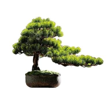Imagem de Bonsai artificial para entrada, armário de TV, escritório, decoração macia para sala de estar, simulação zen, enfeites de bonsai de pinheiro, decoração de escritório em casa