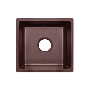 Imagem de Enbol Pia de bar de montagem inferior, pias de cozinha compostas de granito 40,6 x 40,6 cm pequena pia de bar molhado RV lavatório de quartzo marrom café EGS-1616-C