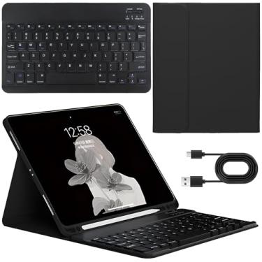 Imagem de Capa com Teclado Universal para iPad 10.2” (7ª/8ª/9ª Geração), iPad Air 3 (10.5”) e iPad Pro 10.5” (2017) - Teclado Bluetooth Destacável com Porta-Lápis, Capa Fólio Protetora (Preto)