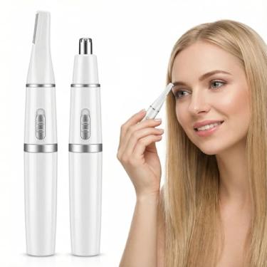 Imagem de Aparador de orelha de nariz à prova d'água para homens e mulheres (IPX7) - aparador de pelos de sobrancelha facial indolor, lâminas de borda dupla, elétrico compacto (bateria não fornecida), branco