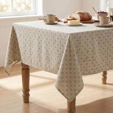 Imagem de Horaldaily Toalha de mesa quadrada bege, toalha de mesa bordada texturizada sólida cross-star, lavável sem rugas, 152 x 152 cm, capa de mesa para cozinha, festa, casamento, piquenique, ao ar livre