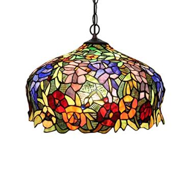 Imagem de Lustre estilo Tiffany de 40 cm, luminária pendente vintage de vitral, altura ajustável, lâmpada de teto LED E27 para decoração de sala de estar, quarto e sala de jantar.