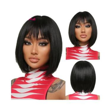 Imagem de Peruca Sintética Curta Lisa Branca Loira Cinza Com Franja Para Mulhere