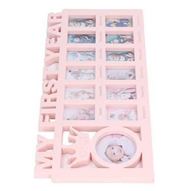 Imagem de Generic Conjunto de Molduras para Fotos de Bebês, Porta-retratos Fortes de 12 Meses, Melhores Presentes para Mães Jovens, Molduras de Plástico para Fotos de Bebês, 15 X 7,3 X 0,6 pol. (Rosa)