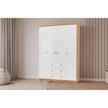 Imagem de Guarda Roupa Bebê c/ 4 Portas e 3 Gavetas Júnior Branco/Amendoa - Pero
