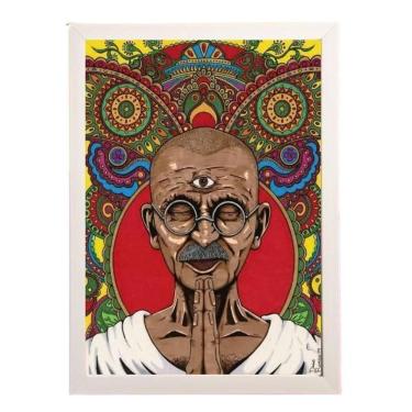 Imagem de Quadro Decorativo Desenho Gandhi 33X24Cm Com Vidro - Branca