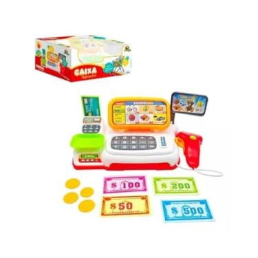 Imagem de Caixa Registradora Infantil com Scanner, Display Digital, Calculadora, Dinheiro de Brinquedo, Cartão de Crédito, Acessórios para Brincadeira de Mercadinho