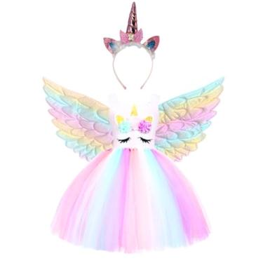 Imagem de Fantasia Unicórnio Infantil com Vestido Colorido e Tiara Kit Completo para Meninas (P)
