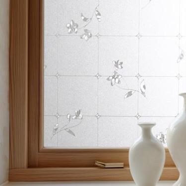 Imagem de OHTMERU Película de privacidade para janela decorativa para porta da frente, adesivo de vitral de aderência estática de banheiro, opaco, controle de calor, bloqueio UV, não adesivo para janelas