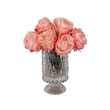 Imagem de VHDY85KA Decorações Buquê de simulação de rosas bonitas casa sala de estar mesa arranjo luz luxo flores falsas casa de fazenda