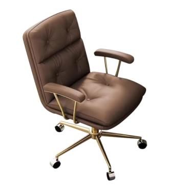 Imagem de Cadeira de computador doméstico cadeira de estudo confortável encosto, cadeiras de trabalho de couro PU com rodas, cadeiras giratórias ergonômicas de altura ajustável poltronas com base dourada (Cor