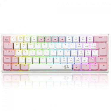 Imagem de Teclado Mecânico Gamer Redragon Anivia, RGB, Low-Profile, Switch Blue, ABNT2, Branco/Rosa