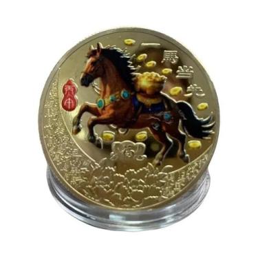 Imagem de Moeda Do Ano Do Cavalo Do Zodíaco, Medalha Comemorativa Colorida, Arte