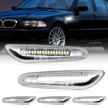 Imagem de D-Lumina Conjunto sequencial de luzes de seta de seta de LED branco para BMW E90 E91 E92 E93 E46 E53 E60 E61 X3 E83 X1 E84 E81 E82 E87 E88, lâmpada de marcador lateral de lente transparente, pacote