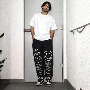Imagem de Calça Homem Estilosa Streetwear Grafite Chaos Lush Cor:PretoTamanho:M,