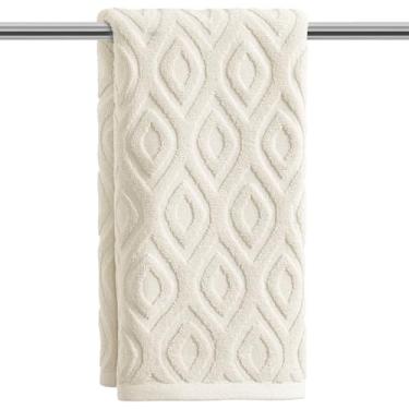 Imagem de Artoid Mode 1 peça de toalhas de mão bege 3D diamante quadriculado jacquard para banheiro, 100% algodão macio absorvente toalha de decoração de banheiro, 14,7 x 29,5 polegadas