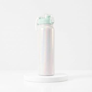 Imagem de Garrafa Térmica 900ml com Efeito Holográfico e Dupla Saída de Água | Canudo Retátil e Bico, Tampa Antivazamento e Alça (Verde)