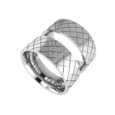 Imagem de Par de alianças prata namoro  friso com zirconias 950