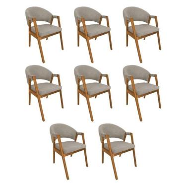 Imagem de Kit 8 Cadeiras De Jantar Madeira Maciça Helen Impermeável Cerejeira Bege Linho