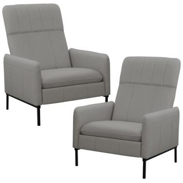 Imagem de Kit 2 Poltronas Decorativa Fixa Retrátil Reclinável Lutor L06 Couro Cinza Claro - Lyam Decor