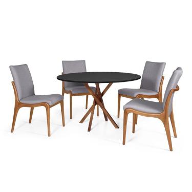 Imagem de Conjunto Mesa De Jantar Redonda 120cm June Preta Com 4 Cadeiras Garbo Cinza Escuro