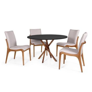 Imagem de Conjunto Mesa De Jantar Redonda 120cm June Preta Com 4 Cadeiras Garbo Cinza Claro