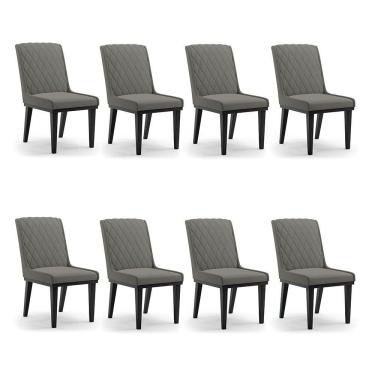 Imagem de Cadeira Sala De Jantar Base Madeira Preto Kit 8 Sofia Suede Grafite D03 - D'rossi