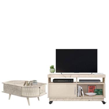 Imagem de Rack Bancada Artur Com Mesa De Centro Indianápolis Calacata Off White - Madetec