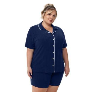 Imagem de Pijama Curto Abertura Frontal com Botões Plus Size Marinho Zee Rucci, 