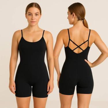 Imagem de Macaquinho Fitness Feminino Alça Fina Zero Tranparência  Academia, Tre