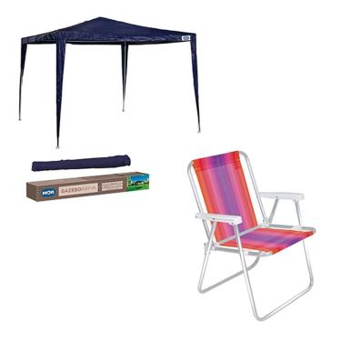 Imagem de Kit Praia Barraca Gazebo Ráfia e Cadeira Alta Mor