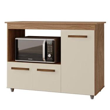 Imagem de Balcão Multiuso para Cozinha Micro-Ondas 3 Portas Lina Savana / Off Wh