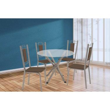 Imagem de Conjunto: Mesa Sala Jantar Volga C- Tampo De Vidro 95cm E 4 Cadeiras Florença Niquel - Courano Marrom - Kappesberg