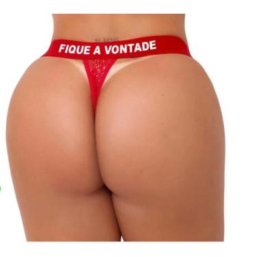 Imagem de Fio Dental Renda Tchutchan Vermelho Frases Tallyta, Fique a vontade