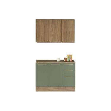 Imagem de Cozinha Modulada Completa Botanic 3 Peças (1aéreo+1balcão+1complemento) C3p15 Nogueira-verde Oliva - Kappesberg