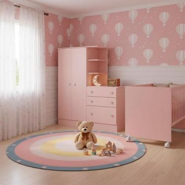 Imagem de Quarto Bebê Infantil Doce Sonho Berço Reto Rodizio e Guardar Roupas co