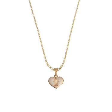 Imagem de Colar Cartier 45Cm Coração Branco Letra T Banhado Ouro 18K