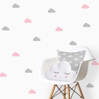 Imagem de Kit 72 Adesivos de parede decorativo decoração Nuvem Rosa e Cinza Quar