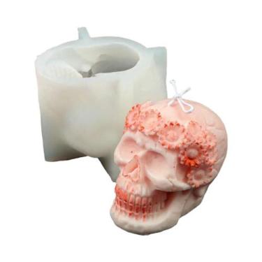 Imagem de Molde De Silicone Para Vela De Halloween Em Formato De Rosa, Caveira E