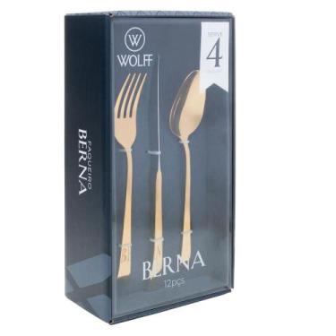 Imagem de Faqueiro Berna 12 Peças Dourado Aço Inox Wolff