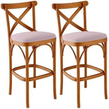 Imagem de Kit 02 Banquetas Altas Cozinha Bancada Bar Sala De Jantar Estofada ávi