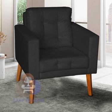 Imagem de Sofá-poltrona-cadeira Decorativa Glamour Dubai Com Pés Em Madeira Preto