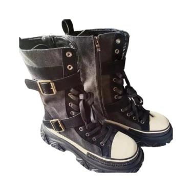 Imagem de Botas Femininas De Luxo Com Salto Baixo, Bico Redondo, Em Tecido De Al