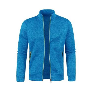 Imagem de Jaqueta Masculina De Moletom Com Zíper Longo, Bloco De Cores, Pelúcia 