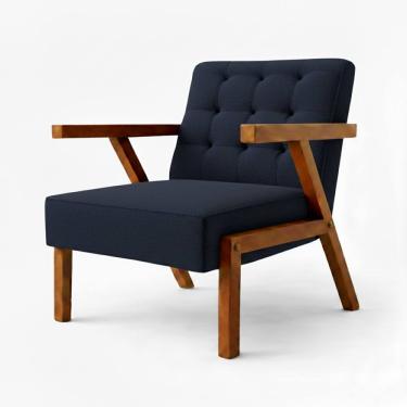 Imagem de Kit 2 Poltronas Zara Capitone Tecido Boucle Moderna Decorativa Pés Em Madeira Maciça Para Sala De Estar