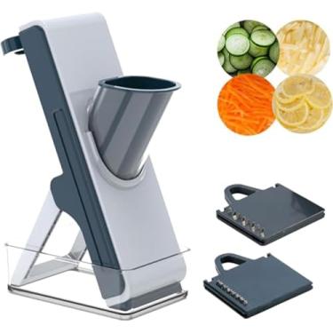 Imagem de Eletronova Fatiador Mandoline seguro para cozinha, fatiador de legumes com recipiente, cortador de batatas fritas, cortador Julienne tudo em 1 para batata, espessura ajustável, lâmina removível (azul