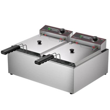 Imagem de Fritador Industrial Duplo Elétrico 10 Litros Metalcubas Com Tampa Em Aço Inox 8000W FRCE10 220V